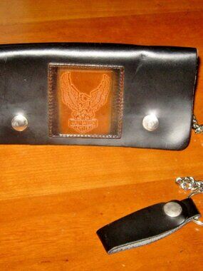 Vintage Harley Davidson Wallet Tooled Eagle Logo Large Trucker Wallet Key Chain